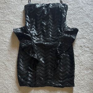 Black Sequin Strapless Dress